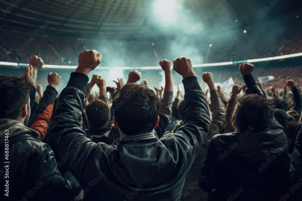 Obraz premium A crowd of people raising their hands in the air. Perfect for events, celebrations, and group activities