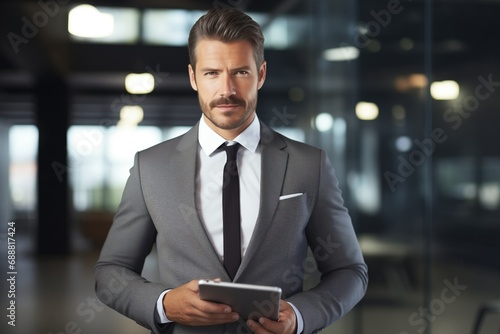 Confident businessman in a suit. Generative AI.