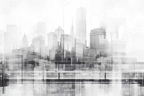 A black and white photo capturing the city skyline. Perfect for adding a timeless touch to any project