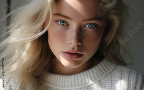 A Christmas girl with blue ...