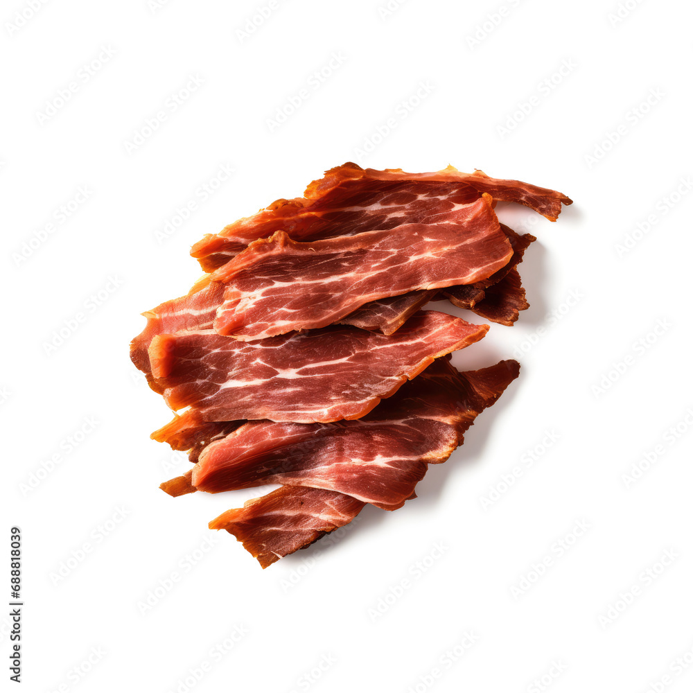 Meat Jerky Isolated, Dry Salted Chicken Slices, Small Pieces of Dehydrated Beef, Beer Snacks, Dried Pork Meat Jerky Isolated, Dry Salted Chicken Slices, Small Pieces of Dehydrated Beef, Beer Snacks, Dried Pork