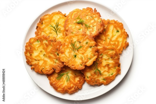 Potato Pancakes, Draniki, Deruny, Potato Latkes, Latkas, Irish Cakes, Raggmunk or Boxties Isolated on White