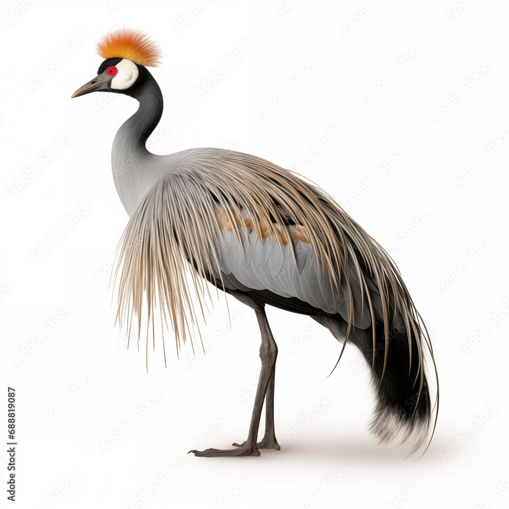 Grey Crowned Crane African Safari Animal on White Background Grey Crowned Crane African Safari Animal on White Background