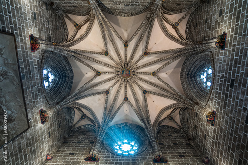 Valencia, Spain -September 25th, 2023: Saint Mary's Cathedral. Ribbed star-shaped vault. Twelve Apostles and in the central one, the coronation of the Virgin in heaven after the Assumption. © Patrick