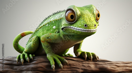 cute funny chameleon. Chamaeleo calyptratus on a branch. generative ai © Witri