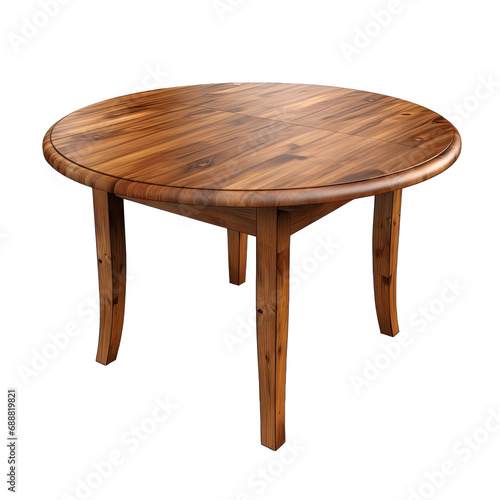 Round Wooden Table. Dining Table Isolated on White Highlighting Its Round Shape and Classic Wooden Construction.. Cutout PNG.