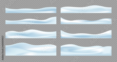 Realistic snowdrifts collection. Winter snowy abstract background. Frozen landscape with snow caps. Decoration for Christmas or New Year. Vector illustration