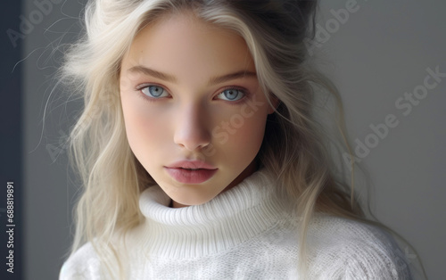 A Christmas girl with blue ...