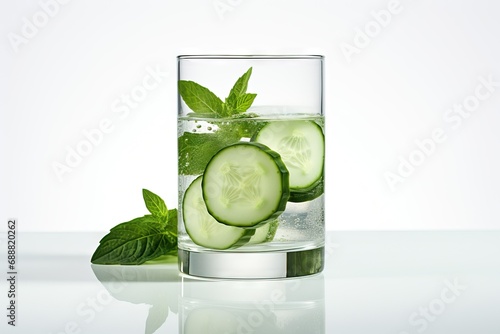 cucumber water in a glass with mint