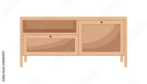 Commode Furniture. Interior item for a cozy isolated interior. Designer trendy furniture. Vector illustration of living room furniture in mid century modern style.