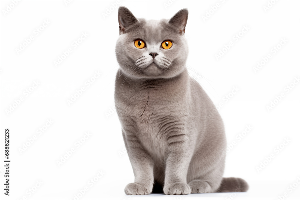 Fototapeta premium Full size portrait of British Shorthair cat isolated on white background