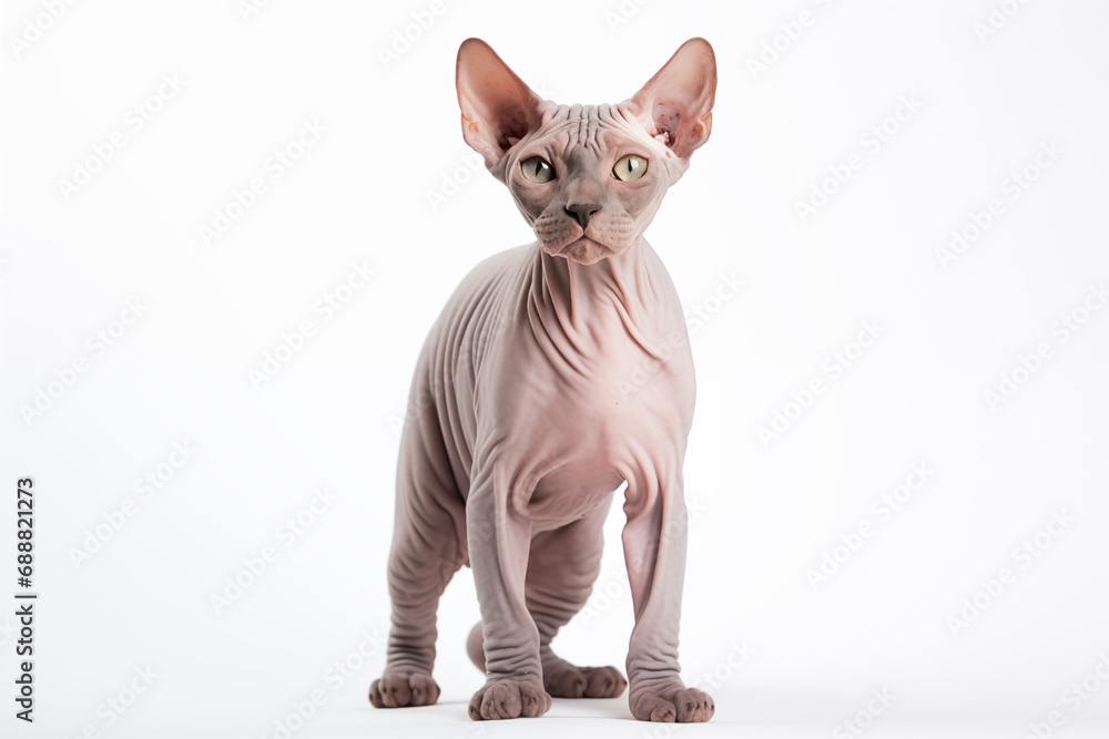 Full size portrait of Sphynx cat isolated on white background