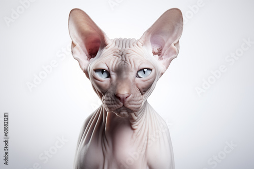 Close up portrait of Sphynx cat isolated on white background