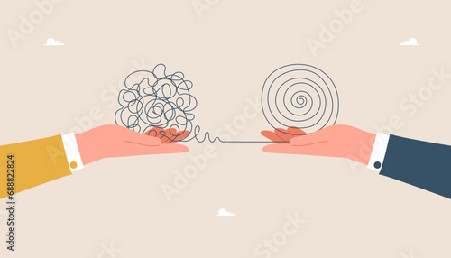 Psychological support for mental health, intelligence and thought process to find a way out of difficult situation, teamwork to create new creative and innovative ideas, big hands untangle thoughts.