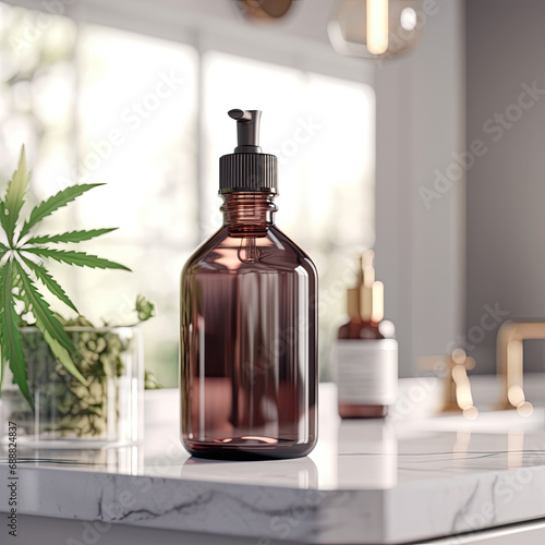bottles of essential oil cosmetic CBD cannabis 