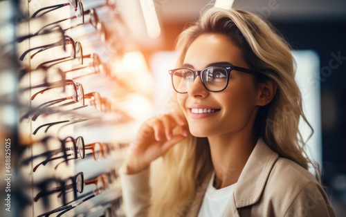 Female customer selecting optical eyewear while visiting shop