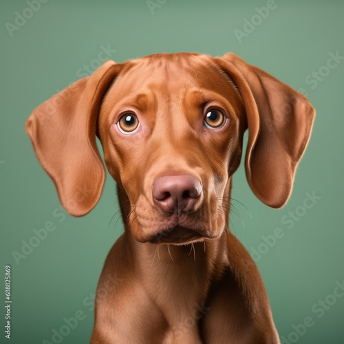 Portrait of a puppy. Closeup Hungarian vizsla on a pastel background. © AritoS