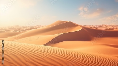 Sand dunes in the desert under the rays of the sun