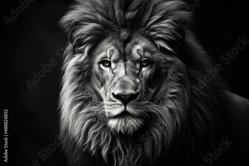 A stunning black and white portrait capturing the essence of a Lion. © B & G Media