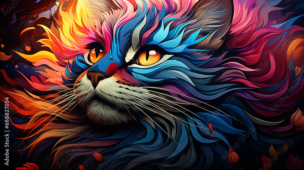 colorful painting with cat head, abstract art background