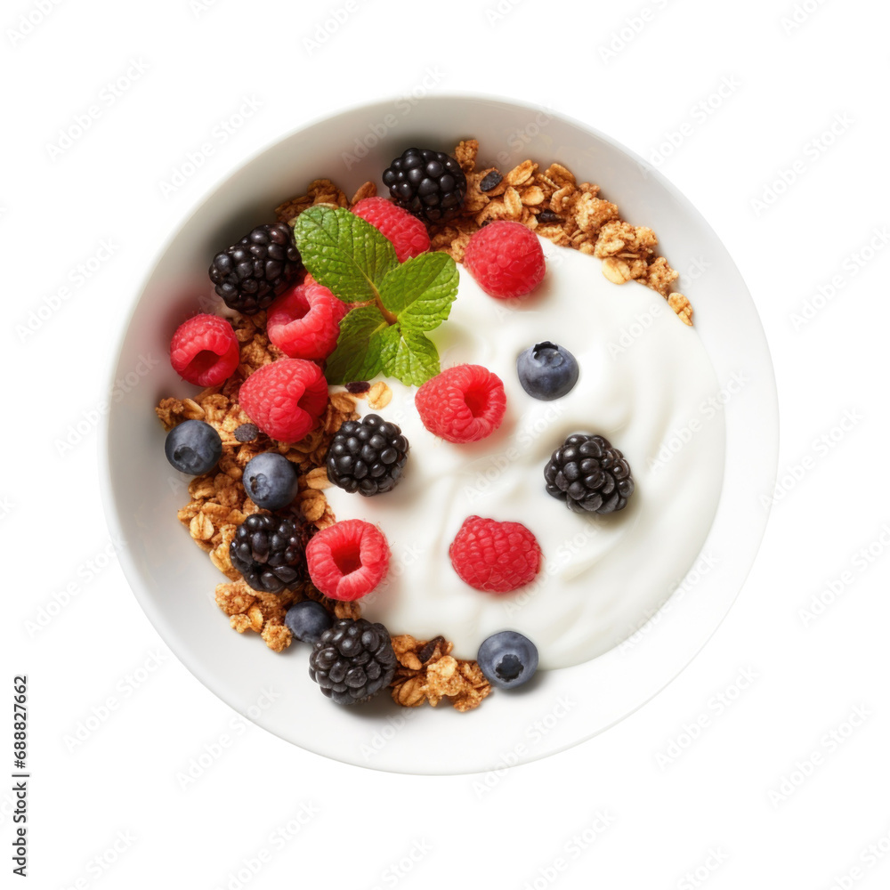 Yogurt with Berries and Granola Isolated on a Transparent Background Yogurt with Berries and Granola Isolated on a Transparent Background