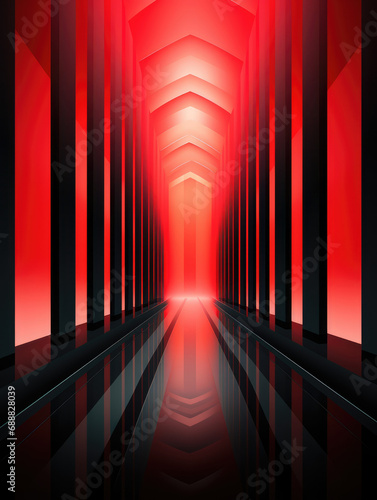 A vibrant red neon-lit futuristic corridor with a deep perspective. Tall vertical abstract futuristic background.