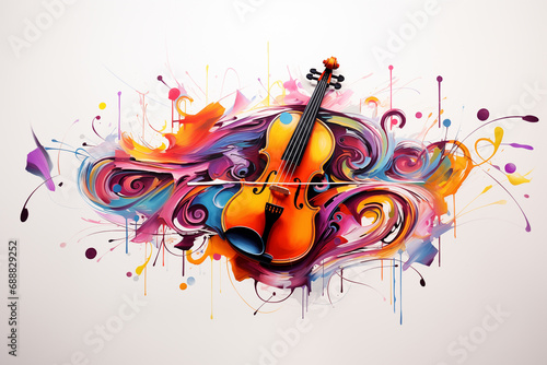 colorful painted abstract musical background with violin