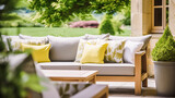 Garden furniture in the countryside in summer, home decor and interior design, generative ai