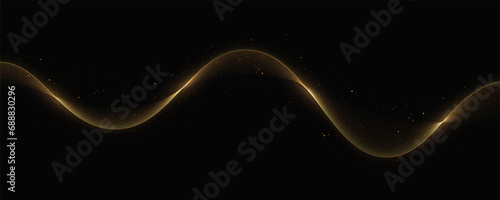 Golden glittering waves on a black background. Luxury dust trail. Abstract motion. Magic lines. Shiny color gold wave design element. © FlammaChe