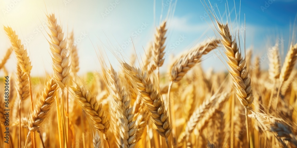 Wheat field. Beautiful rural scenery under shining sunlight and blue sky Wheat field. Beautiful rural scenery under shining sunlight and blue sky