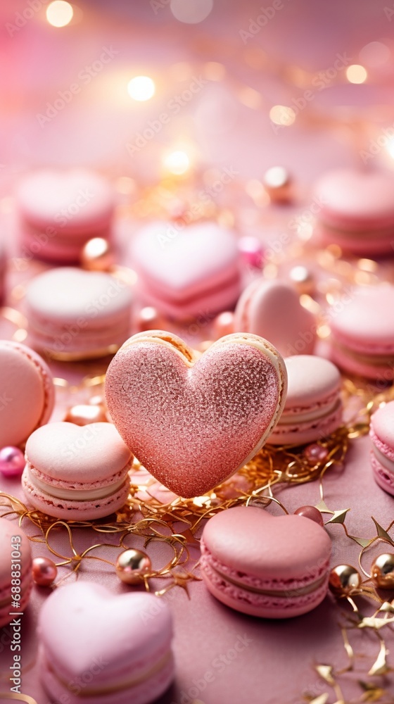 Valentine's Day pink heart sweets and macarons. Food proffession photography Valentine's Day pink heart sweets and macarons. Food proffession photography