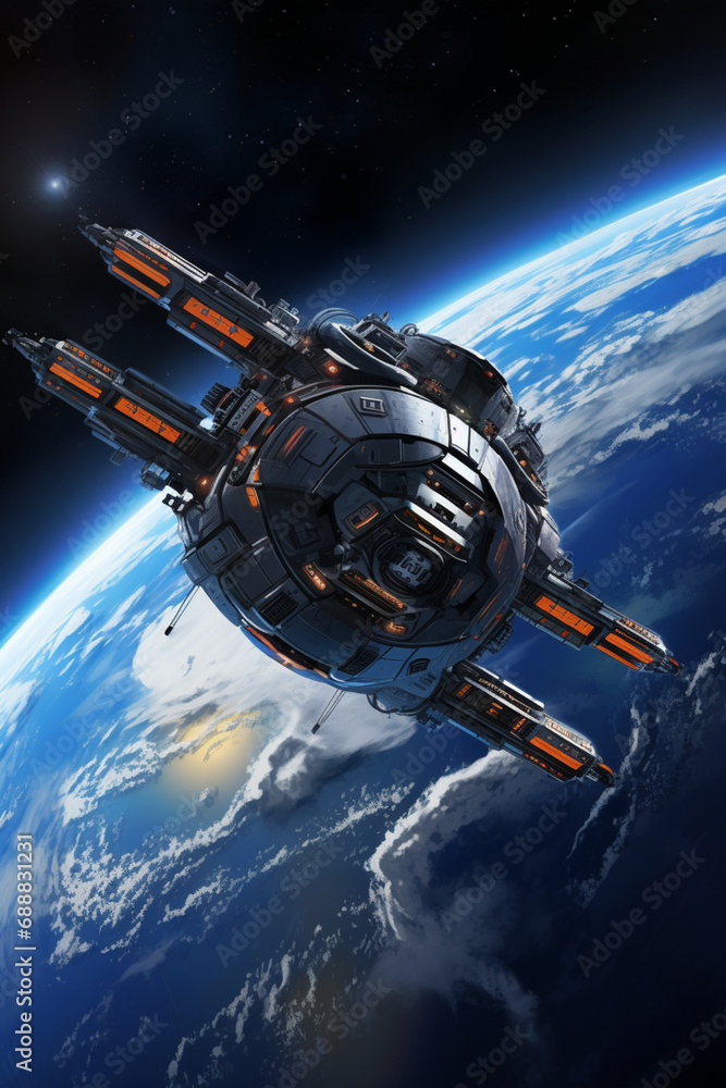 Obraz premium Fictional Illustrator picture of spacecraft in space 