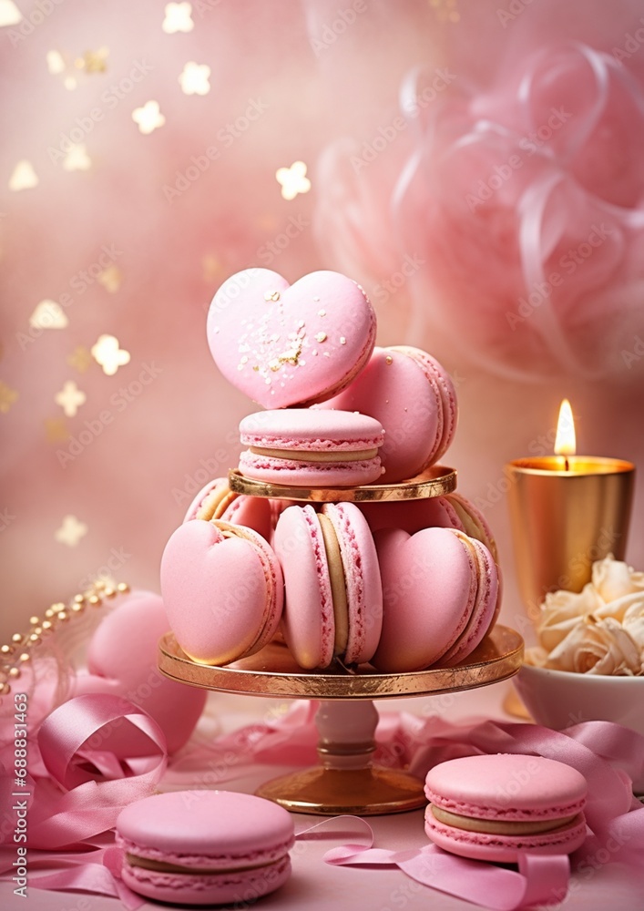 Valentine's Day pink heart sweets and macarons. Food proffession photography Valentine's Day pink heart sweets and macarons. Food proffession photography