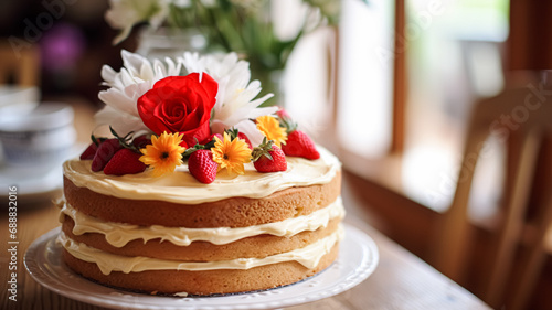 Homemade birthday cake in the English countryside house  cottage kitchen food and holiday baking recipe