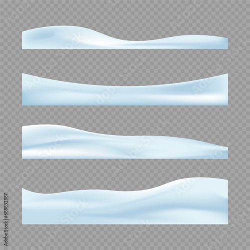 Realistic snowdrifts collection. Winter snowy abstract background. Frozen landscape with snow caps. Decoration for Christmas or New Year. Vector illustration