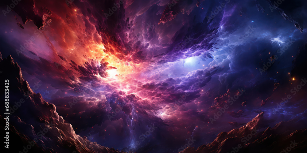 Dramatic cosmic event depicting the explosion of a black hole in the depths of space Dramatic cosmic event depicting the explosion of a black hole in the depths of space
