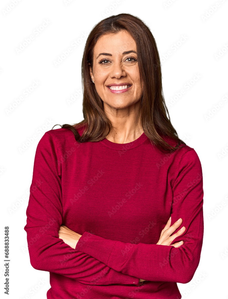 Elegant middle-aged Caucasian woman in studio setting laughing and having fun. Elegant middle-aged Caucasian woman in studio setting laughing and having fun.