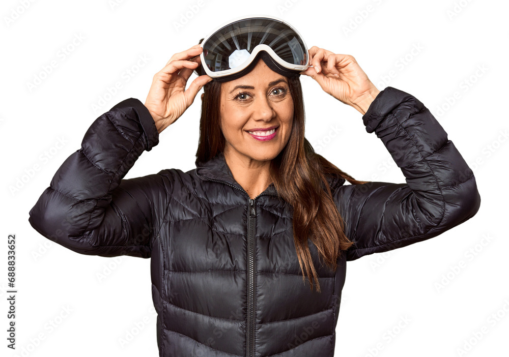 Adventurous woman with hiking gear in studio Adventurous woman with hiking gear in studio
