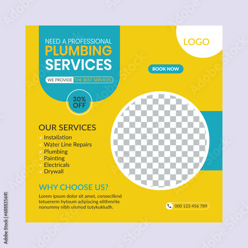 Expert home maintenance and plumbing service social media post and web banner template
