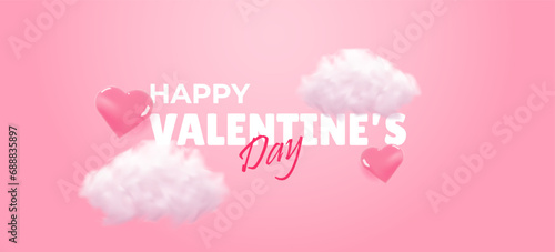 Happy Valentine's day poster or voucher. Background for sale with realistic heart. Valentines day store discount promotion. Vector illustration photo