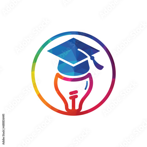 Bulb lamp creative idea graduate smart hat vector logo design.