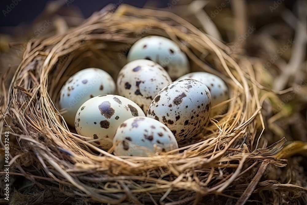 Quail Eggs, Diet Egg in Nest, Healthy Breakfast, Natural Organic Nutrition, Salad Ingredient Spotted Quail Egg