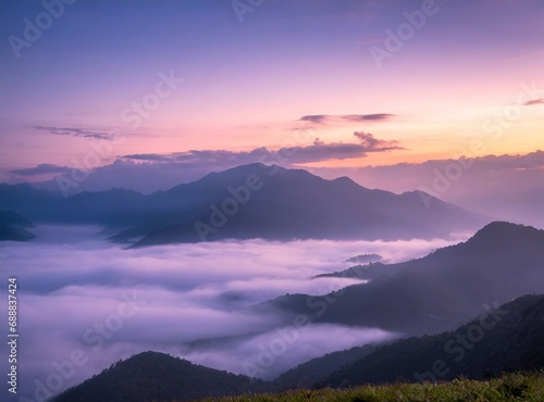 Foggy mountains view, Asian typical landscape photography. Outdoors explore and travel vacation concept © D'Arcangelo Stock