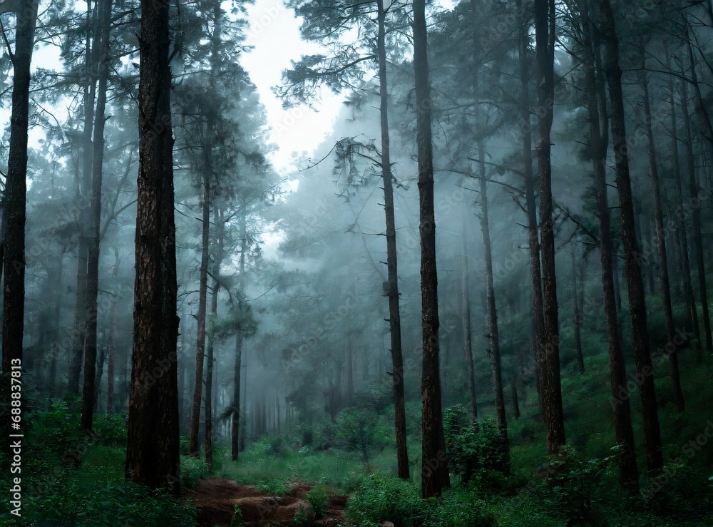 Foggy forest, landscape photography