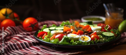 Fresh vegetable salad on a mat. photo