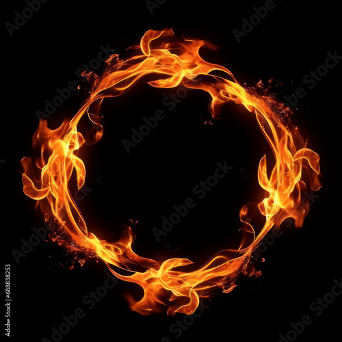 Round frame of fire on black background