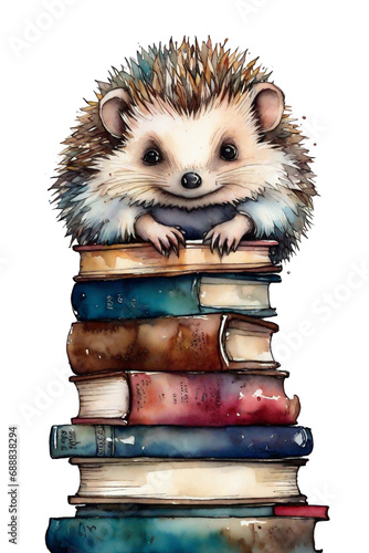  graphic bookworm hedgehog on books photo