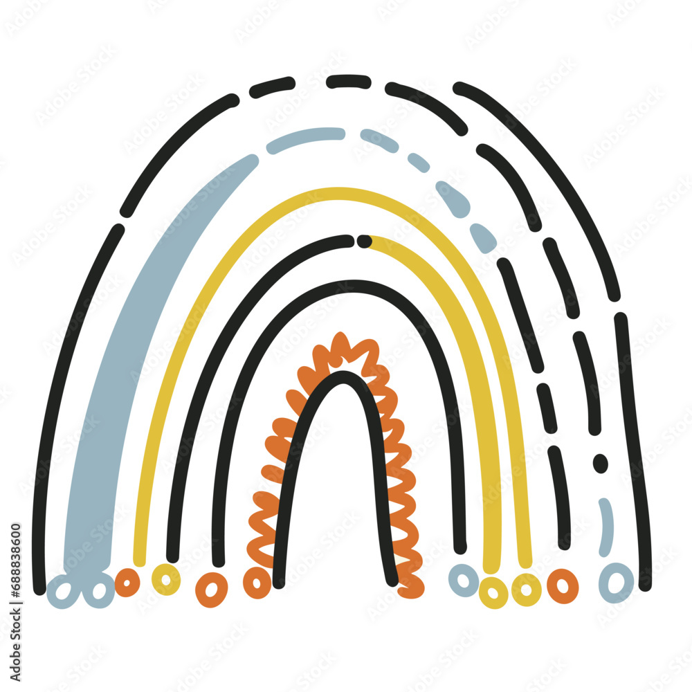Hand drawn rainbow. Children's drawings style. Vector colored trendy illustration for kids. Minimalistic design for sail, valentine, for party, holiday decor, textile, kids print
