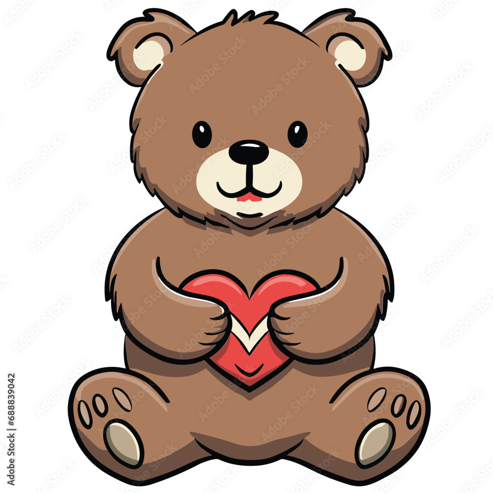 Vector illustration of hand drawn brown bear with heart Ink drawing, beautiful animal design elements Funny illustration Valentine's Day toy on isolated white background Vector illustration of hand drawn brown bear with heart Ink drawing, beautiful animal design elements Funny illustration Valentine's Day toy on isolated white background