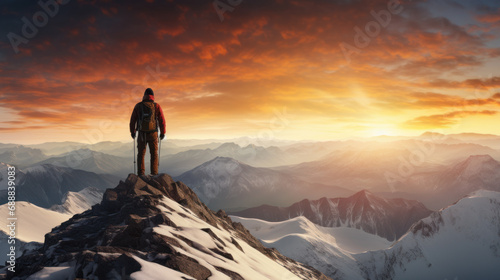 Alpinist on top of the mountain, great achievement © Kondor83